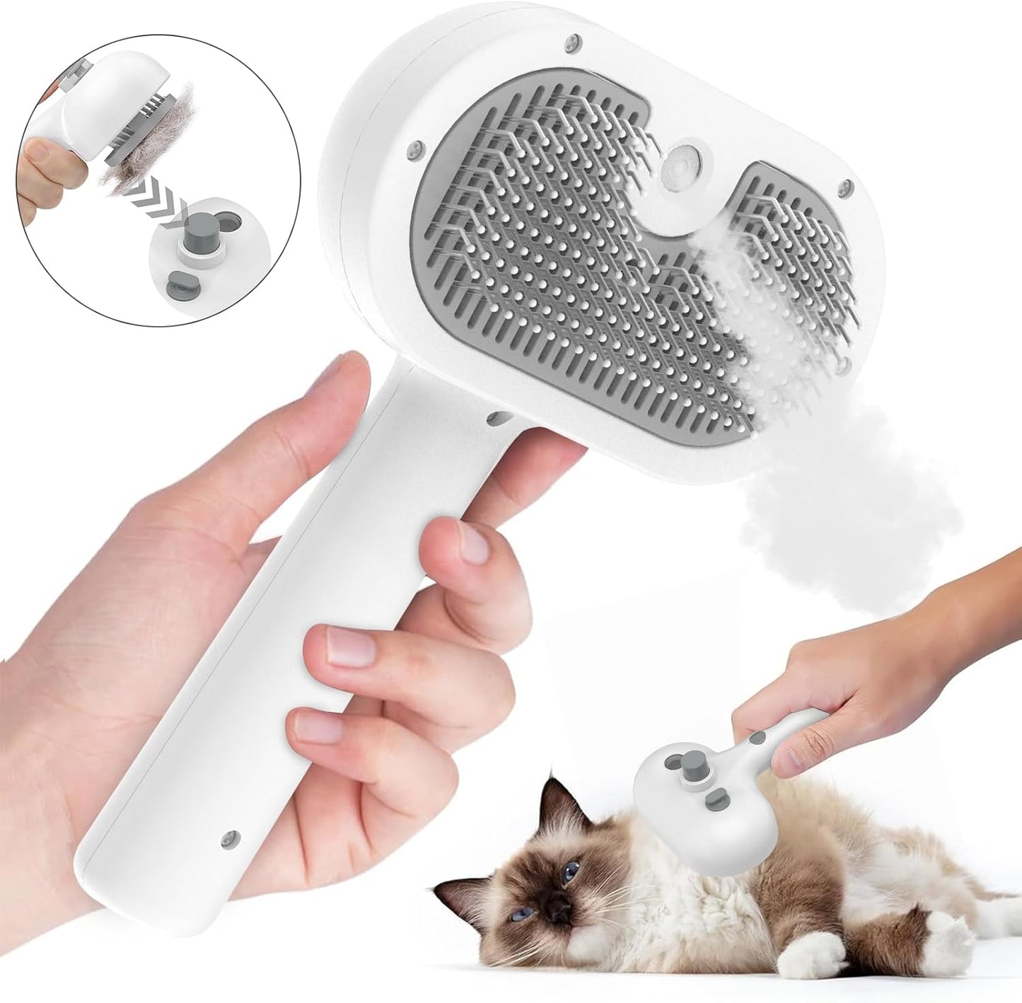 Brosse massante a vapeur 3en1 pour Poils d’Animaux – Élimination Facile et Massage Apaisant !