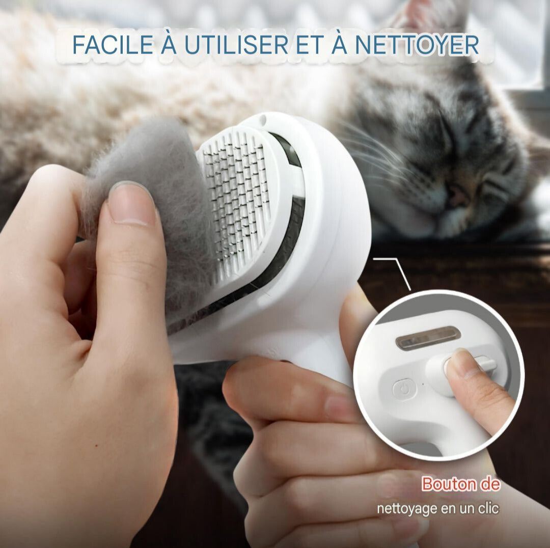 Brosse massante a vapeur 3en1  pour Poils d’Animaux – Élimination Facile et Massage Apaisant !